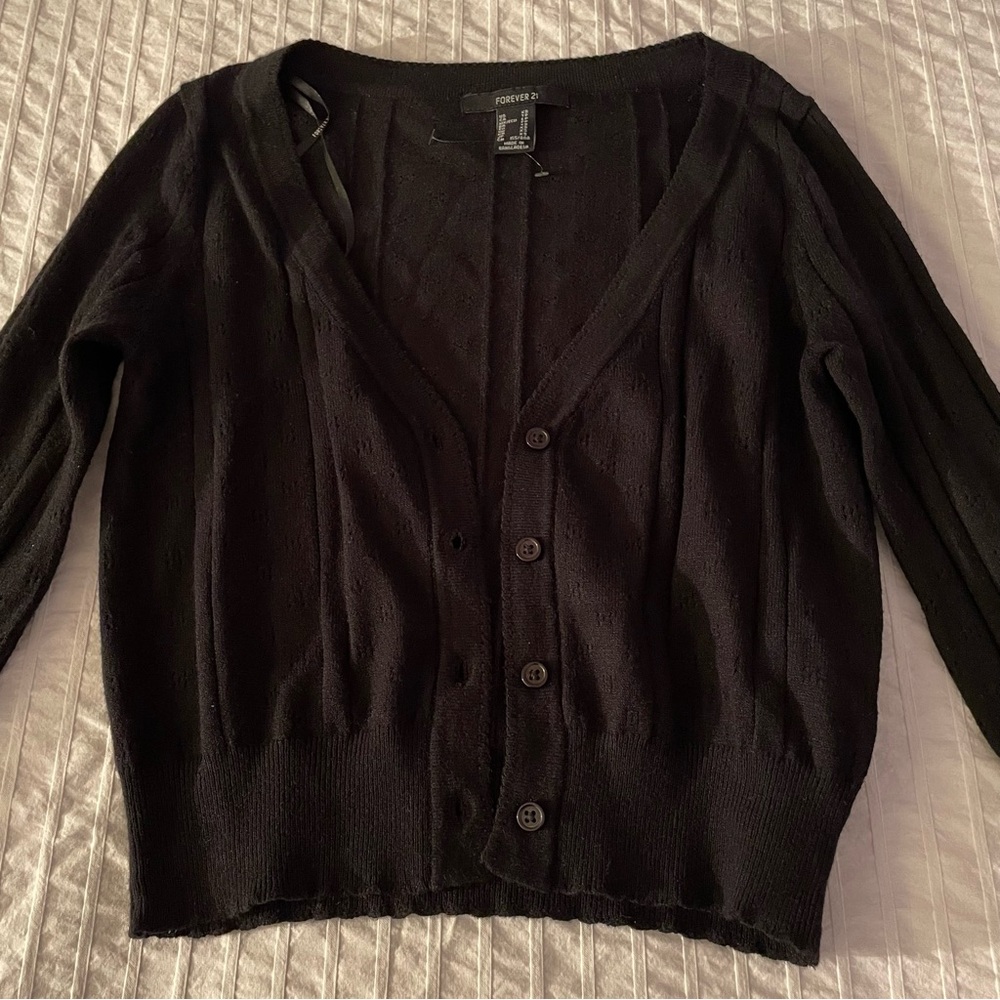 Black Button-Up Cardigan - Picture 2 of 4